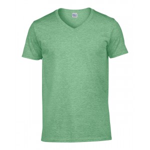 Gildan SoftStyle férfi V-nyakú póló, Heather Irish Green (T-shirt, póló, kevertszálas, műszálas)