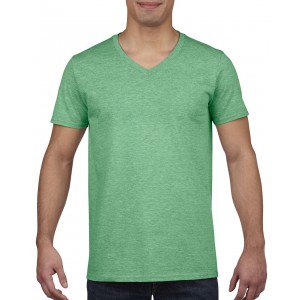 Gildan SoftStyle férfi V-nyakú póló, Heather Irish Green (T-shirt, póló, kevertszálas, műszálas)